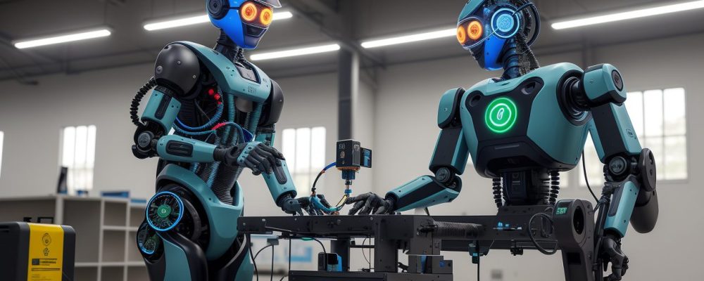 Robôs e tecnologia transformando a educação e saúde, com foco em cursos de robótica e automação.