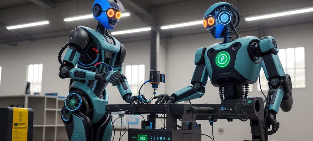 Robôs e tecnologia transformando a educação e saúde, com foco em cursos de robótica e automação.