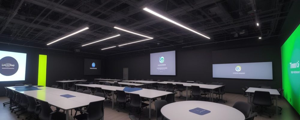 Alunos trabalhando em projetos STEAM em uma sala de aula moderna e inspiradora, com recursos e tecnologias inovadoras.