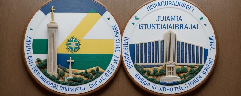 Representação visual do Superior Tribunal de Justiça (STJ) em ação, com foco em leis federais e justiça no Brasil, e pessoas envolvidas