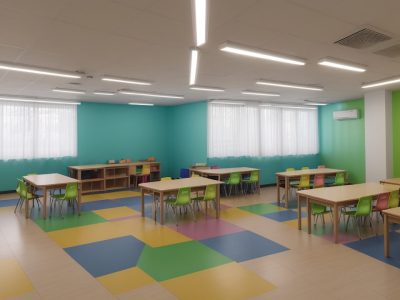 Uma sala de recursos multifuncionais vibrante com materiais educativos, tecnologias assistivas e alunos envolvidos em atividades inclusivas, promovendo a inclusão escolar e o AEE.
