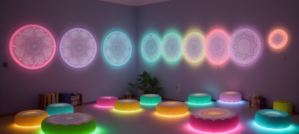 Sala de recursos multifuncionais com materiais educativos e tecnologias assistivas promovendo inclusão escolar.