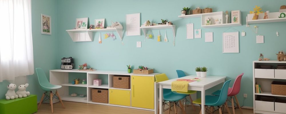 Sala de recursos multifuncionais vibrante com materiais educativos e tecnologias assistivas para AEE, promovendo inclusão escolar.