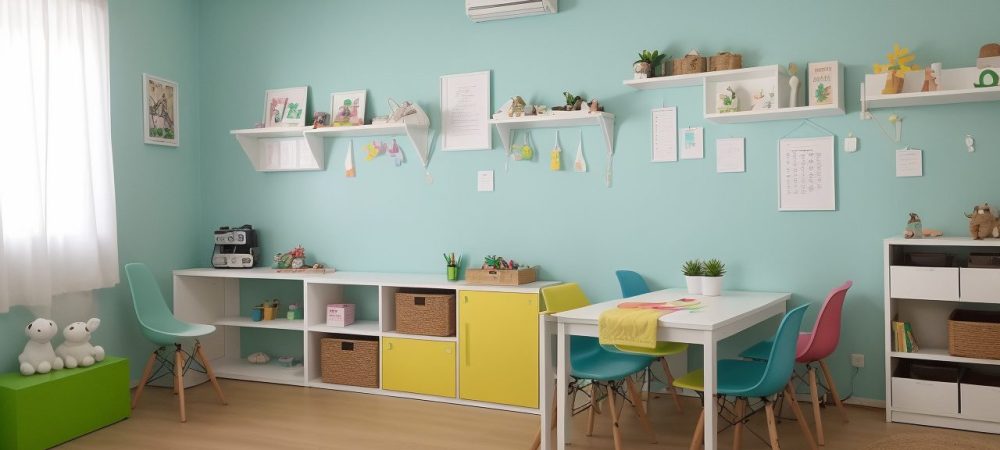 Sala de recursos multifuncionais vibrante com materiais educativos e tecnologias assistivas para AEE, promovendo inclusão escolar.