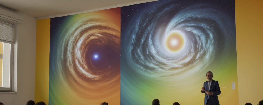 Imagem de um(a) professor(a) sorrindo em uma sala de aula, com símbolos de bem-estar e estratégias para saúde mental. Foco em saúde emocional do educador e burnout.