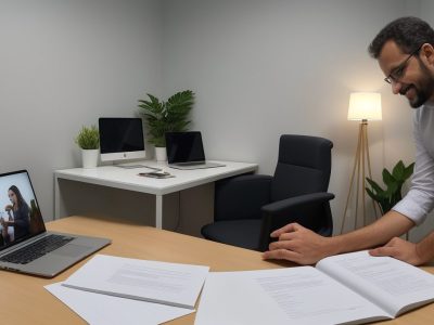 Imagem de um(a) secretário(a) executivo(a) em um ambiente de escritório moderno, demonstrando habilidades de organização e comunicação.