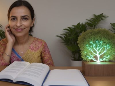 Imagem ilustrando um servidor público em um ambiente de trabalho moderno, com foco em documentos e um computador, simbolizando responsabilidade e serviço à comunidade.