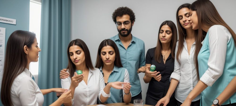 Profissionais de saúde discutindo em um ambiente de atendimento, com foco em sexologia e sexualidade para melhorar o serviço público.