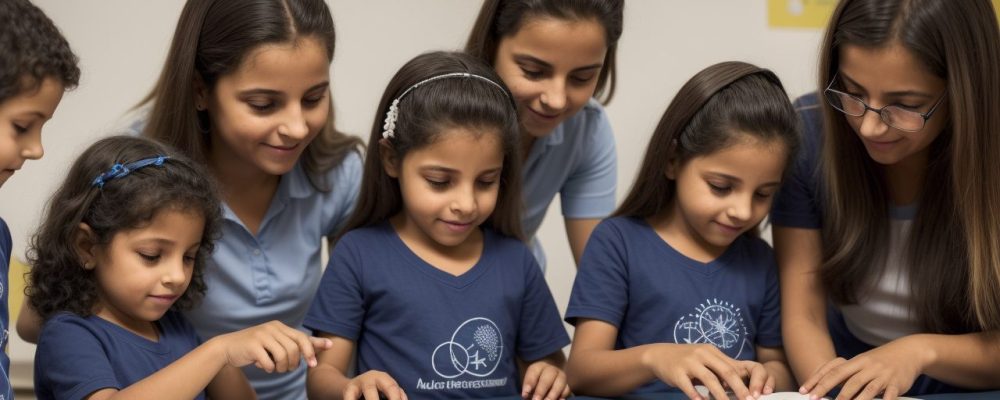 Crianças aprendendo o sistema braille em sala de aula, demonstrando inclusão e acesso ao conhecimento.