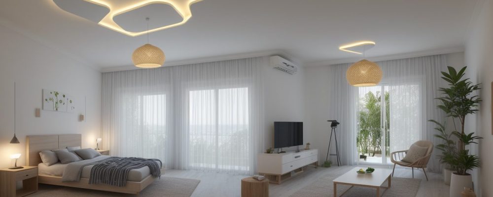 Interior de um projeto de design de interiores sendo modelado em SketchUp, mostrando renderização e detalhes