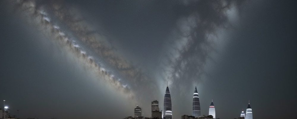 Ilustração da sociedade contemporânea, com elementos de tecnologia e pessoas interagindo, representando os desafios e impactos atuais.