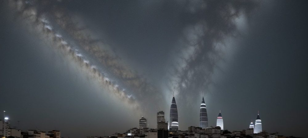 Ilustração da sociedade contemporânea, com elementos de tecnologia e pessoas interagindo, representando os desafios e impactos atuais.