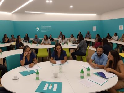 Imagem representando os benefícios de um curso de sociologia geral no ambiente de trabalho, com pessoas interagindo e aprendendo sobre sociologia.