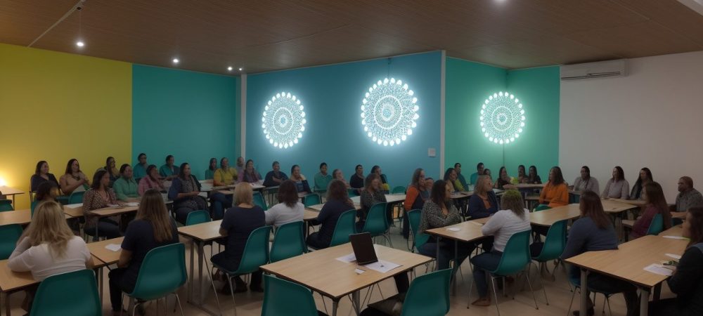 Supervisão Escolar: Alunos e Professores em um Ambiente Colaborativo Imagem que ilustra a supervisão escolar, com professores e alunos engajados em atividades colaborativas, com foco em orientação pedagógica e gestão escolar.