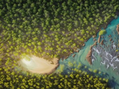 Imagem representando o curso online sobre sustentabilidade e educação ambiental, mostrando um planeta Terra em mãos, cercado por elementos naturais e estudantes aprendendo.