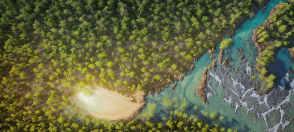 Imagem representando o curso online sobre sustentabilidade e educação ambiental, mostrando um planeta Terra em mãos, cercado por elementos naturais e estudantes aprendendo.