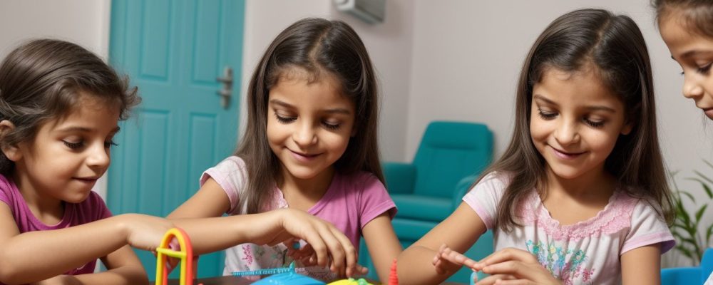 Criança com TGD recebendo apoio e estímulo em um ambiente acolhedor, com foco em desenvolvimento infantil e terapias.