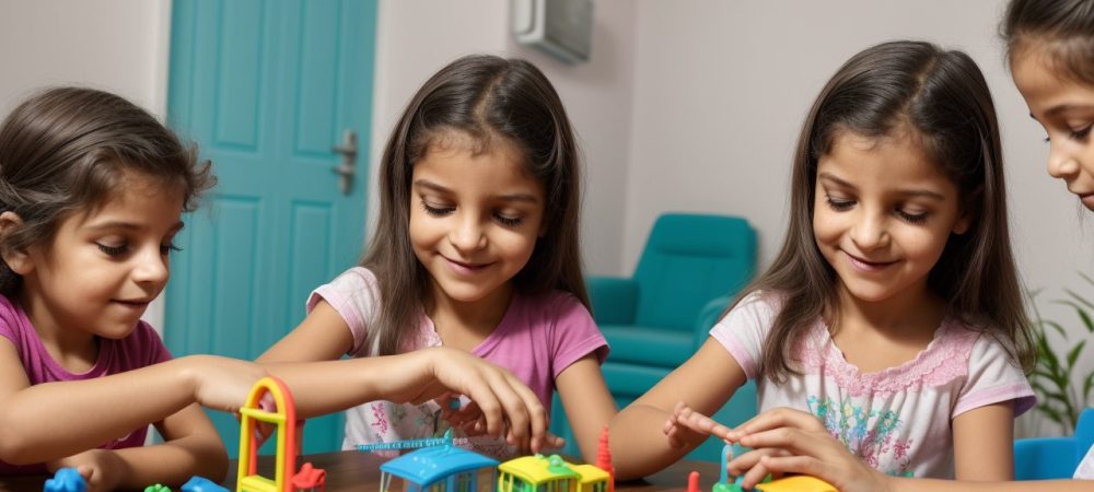 Criança com TGD recebendo apoio e estímulo em um ambiente acolhedor, com foco em desenvolvimento infantil e terapias.