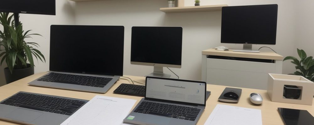 Secretária trabalhando em um ambiente de escritório organizado, com ferramentas digitais e documentos, representando técnicas de secretariado para o setor público