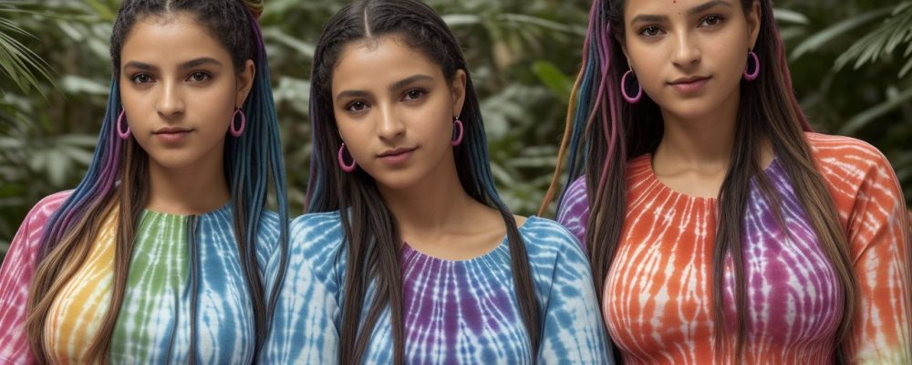 Diversas técnicas de tingimento de tecidos, como tie dye e shibori, em amostras coloridas, inspirando criatividade e personalização.