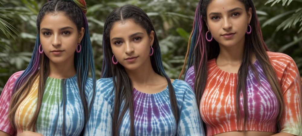 Diversas técnicas de tingimento de tecidos, como tie dye e shibori, em amostras coloridas, inspirando criatividade e personalização.