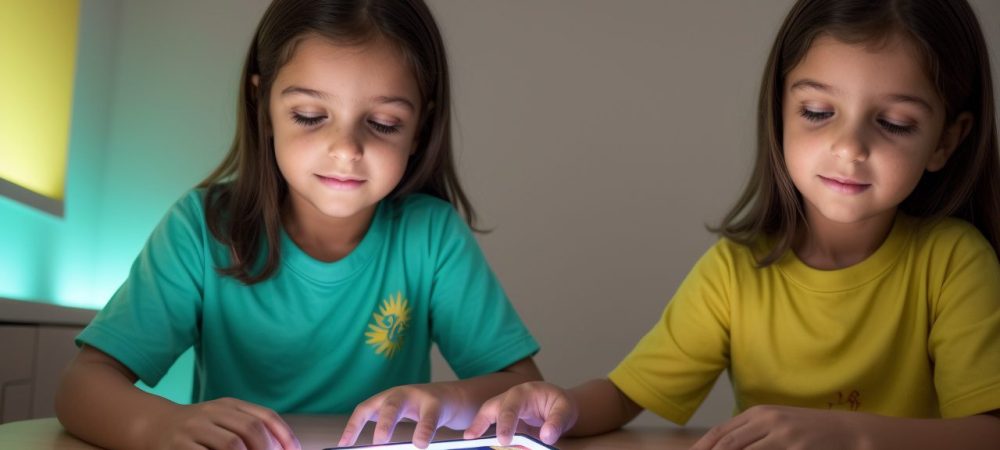 Alunos utilizam tablets e ferramentas digitais em sala de aula, demonstrando o uso de mídias e tecnologias na educação básica.