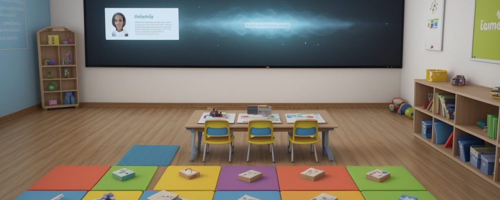 Aula online no ensino fundamental: crianças interagindo em uma teleaula, utilizando plataformas digitais para aprendizado.