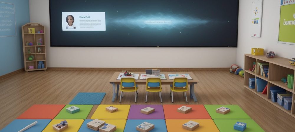 Aula online no ensino fundamental: crianças interagindo em uma teleaula, utilizando plataformas digitais para aprendizado.