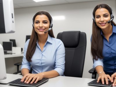 Operador de telemarketing sorrindo ao telefone, usando técnicas de vendas para melhorar o atendimento ao cliente.
