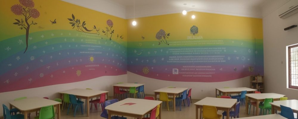 Ilustração de sala de aula com estudantes e educador interagindo em atividades sobre temas transversais como diversidade e inclusão, com foco em um curso online de temas transversais.