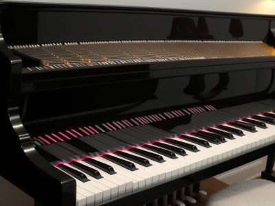 Representação visual da teoria musical, com foco em escalas musicais e harmonia em um estúdio moderno e inspirador.