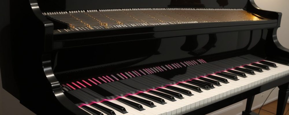 Representação visual da teoria musical, com foco em escalas musicais e harmonia em um estúdio moderno e inspirador.