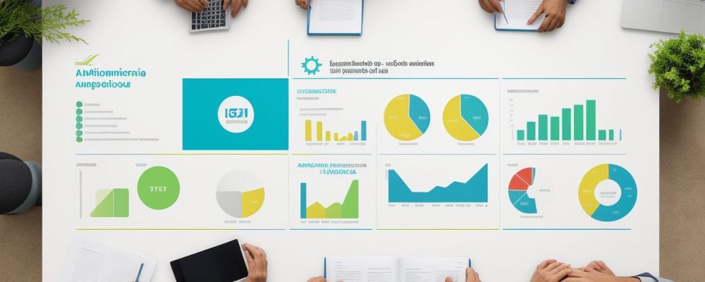 Imagem mostrando as teorias da administração aplicadas em um ambiente de trabalho colaborativo e eficiente, com foco em liderança e estratégias.