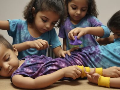 Imagem vibrante de tingimento de tecidos tie dye, demonstrando técnicas de cores e design criativo.