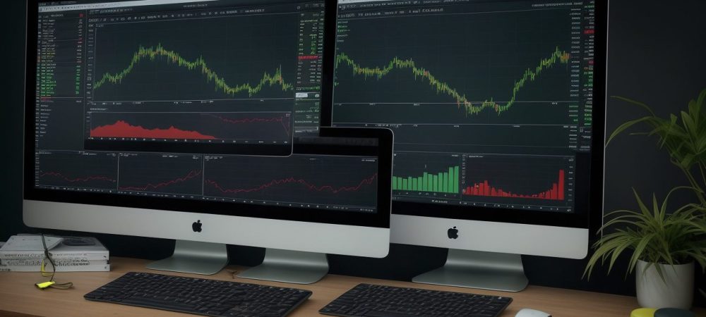 Imagem de um trader estudando em um curso online, com gráficos e estratégias de trading em destaque.
