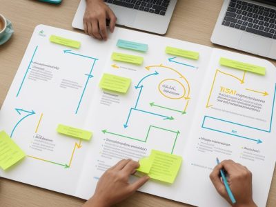 Equipe colaborando em ambiente de aprendizagem, utilizando práticas de pedagogia empresarial para desenvolvimento.