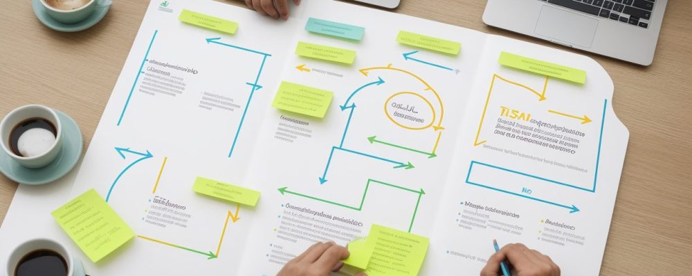 Equipe colaborando em ambiente de aprendizagem, utilizando práticas de pedagogia empresarial para desenvolvimento.