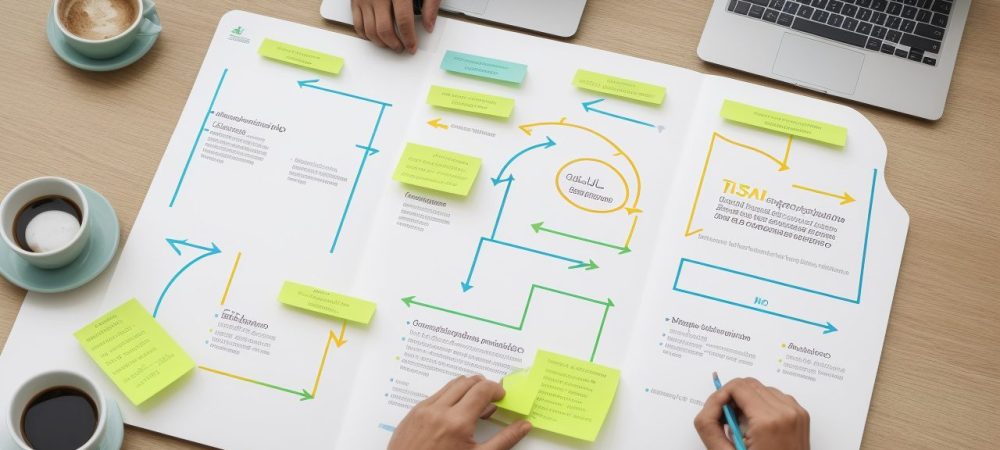 Equipe colaborando em ambiente de aprendizagem, utilizando práticas de pedagogia empresarial para desenvolvimento.