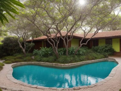 Um jardim exuberante e bem planejado, demonstrando as técnicas de paisagismo e design de jardins para criar um ambiente acolhedor e sustentável.