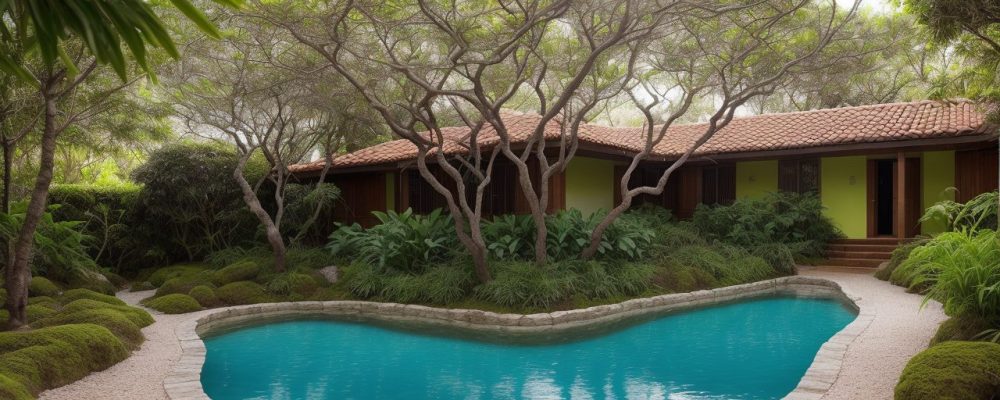 Um jardim exuberante e bem planejado, demonstrando as técnicas de paisagismo e design de jardins para criar um ambiente acolhedor e sustentável.