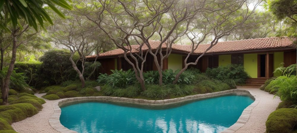 Um jardim exuberante e bem planejado, demonstrando as técnicas de paisagismo e design de jardins para criar um ambiente acolhedor e sustentável.