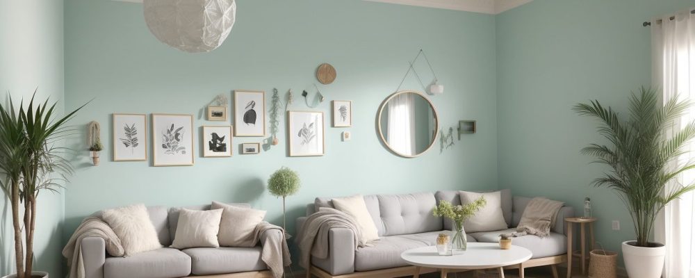 Interior de casa em transformação com curso online de pintura, mostrando materiais e ferramentas para pintura de paredes.