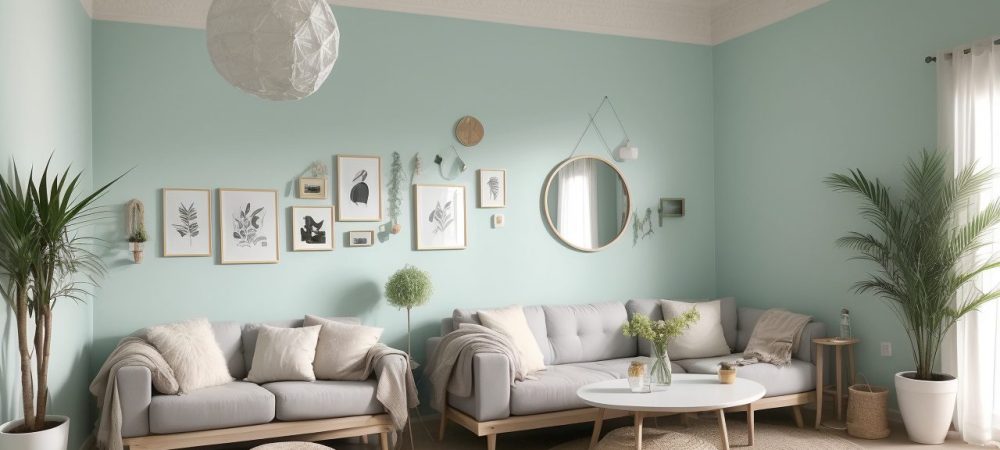 Interior de casa em transformação com curso online de pintura, mostrando materiais e ferramentas para pintura de paredes.