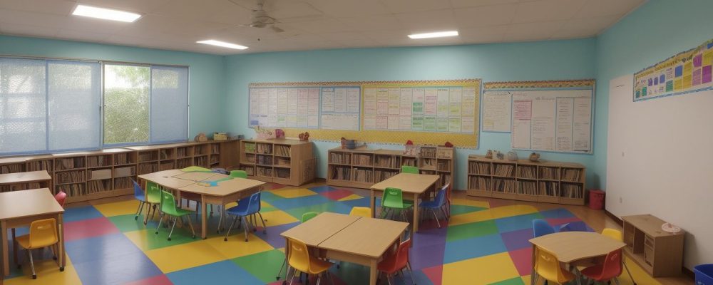 Imagem mostrando uma sala de aula com crianças engajadas em atividades interativas, representando a Trilha de Aprendizagem e o curso online de alfabetização.