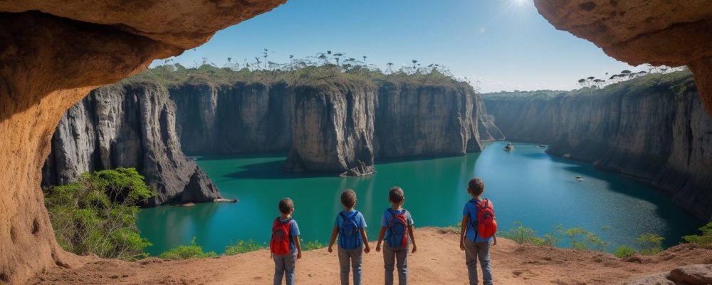 Crianças e famílias desfrutando de viagens e atividades de turismo infantil, explorando o mundo e criando memórias.