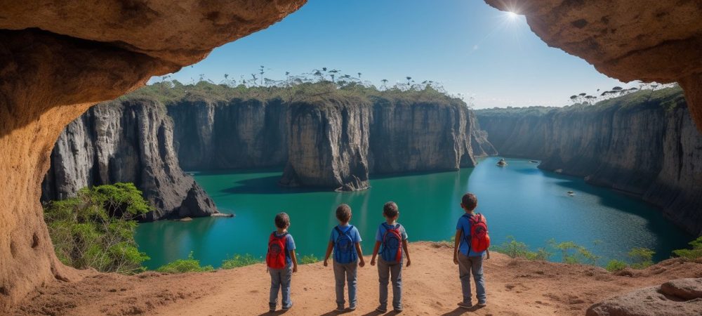 Crianças e famílias desfrutando de viagens e atividades de turismo infantil, explorando o mundo e criando memórias.