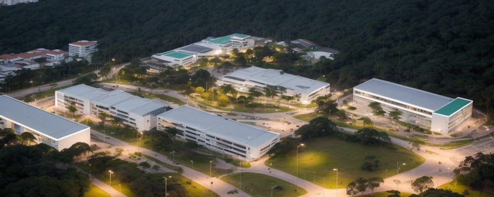 Campus moderno da Uergs com estudantes e professores em ambiente educacional público e inclusivo