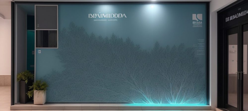 Ilustração de técnicas de visual merchandising sendo aplicadas em um ambiente de serviço público, com foco na exposição de produtos e layout de loja.