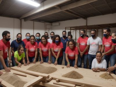 Empresários e voluntários em atividades de voluntariado corporativo, mostrando o impacto positivo nas comunidades e empresas.