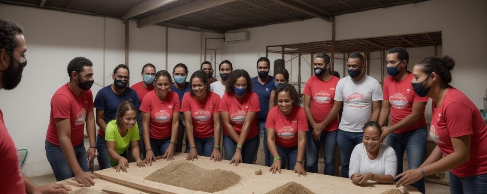 Empresários e voluntários em atividades de voluntariado corporativo, mostrando o impacto positivo nas comunidades e empresas.